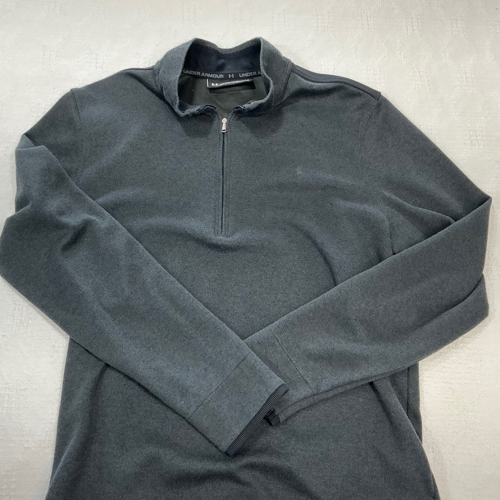 Under Armour Mens ColdGear Quarter Zip Pullover Charcoal Gray Loose Fit Large